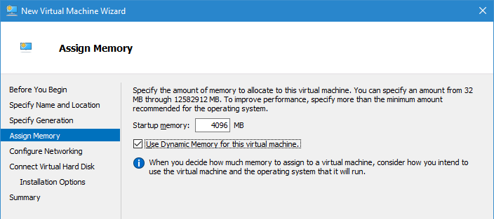 New virtual machine - assign memory