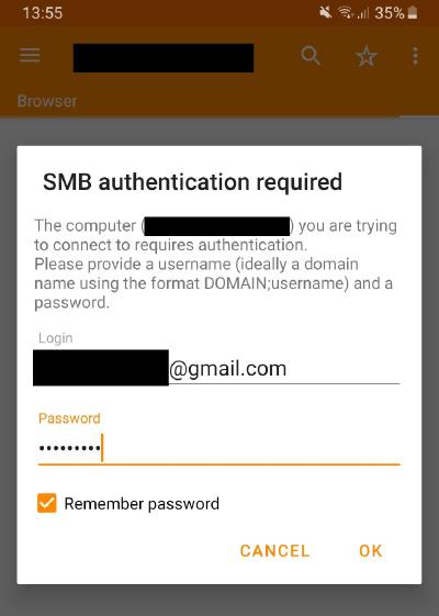 Enter fileshare authentication details.